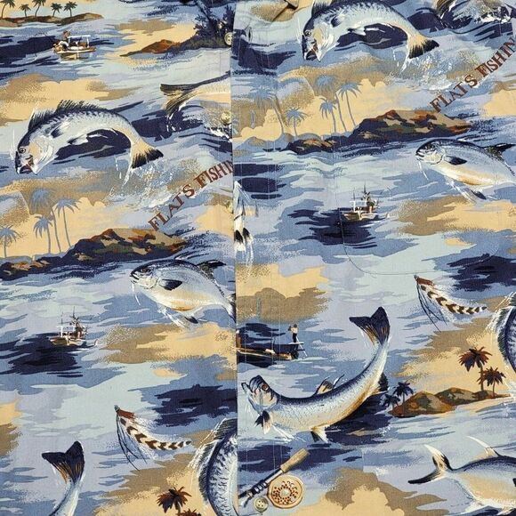 Bimini Bay Blue Flats Fishing Hawaiian Fish Outfitter Button Down M Shirt Men's - Picture 2 of 4